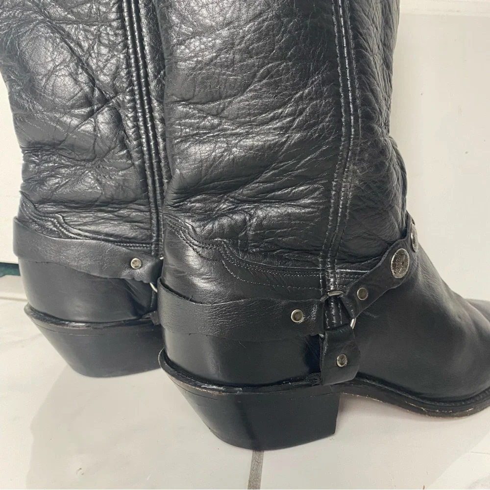 Vintage 80s 90s black leather western silver concho Moto cowboy boot Abilene 9 - Picture 8 of 8